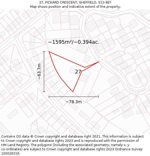 27, PICKARD CRESCENT, SHEFFIELD, S13 8EY: Plot and title map