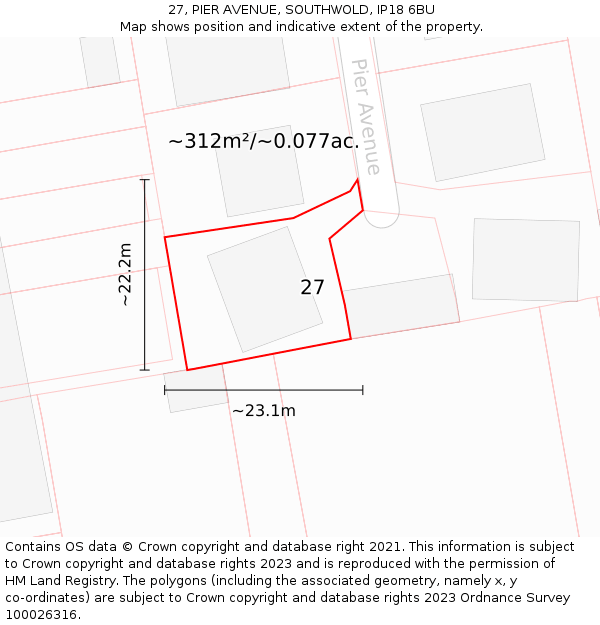 27, PIER AVENUE, SOUTHWOLD, IP18 6BU: Plot and title map