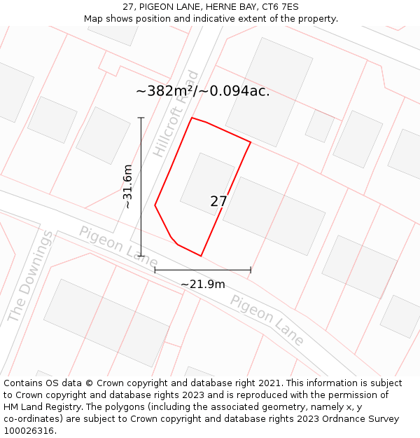 27, PIGEON LANE, HERNE BAY, CT6 7ES: Plot and title map