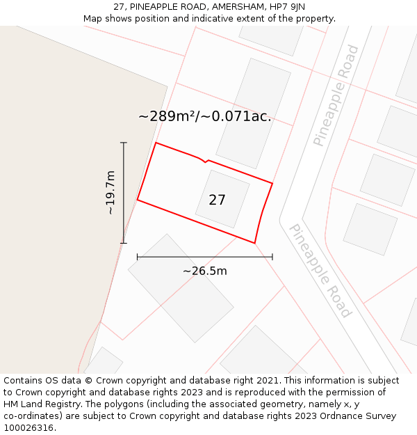 27, PINEAPPLE ROAD, AMERSHAM, HP7 9JN: Plot and title map