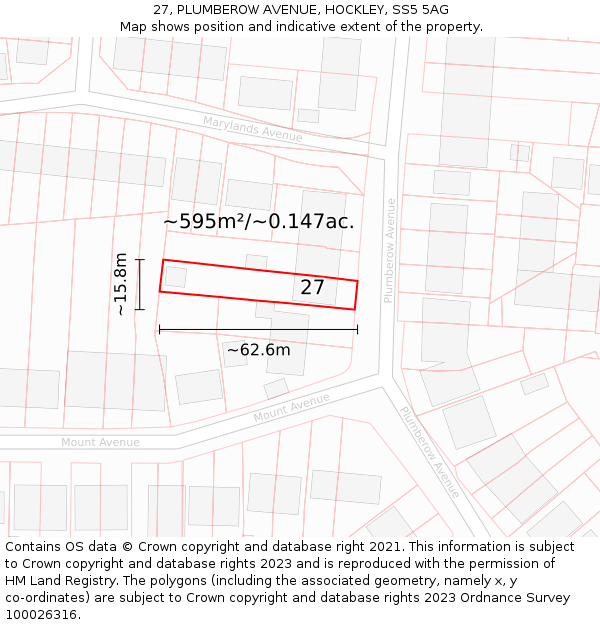 27, PLUMBEROW AVENUE, HOCKLEY, SS5 5AG: Plot and title map