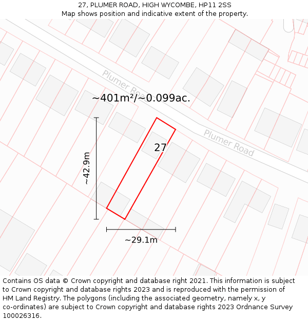27, PLUMER ROAD, HIGH WYCOMBE, HP11 2SS: Plot and title map