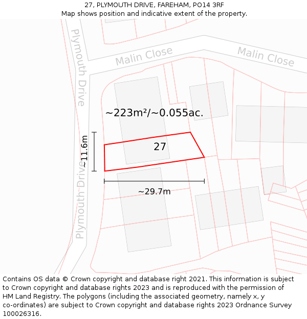 27, PLYMOUTH DRIVE, FAREHAM, PO14 3RF: Plot and title map