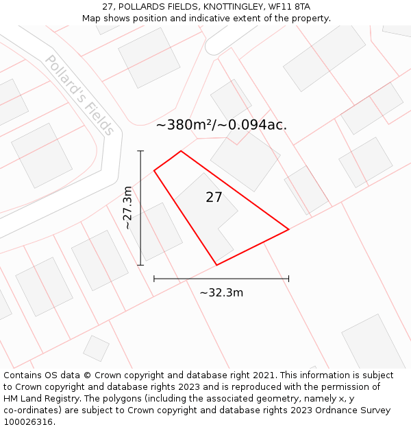 27, POLLARDS FIELDS, KNOTTINGLEY, WF11 8TA: Plot and title map