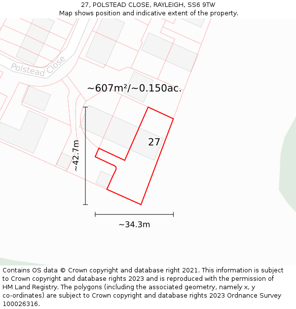 27, POLSTEAD CLOSE, RAYLEIGH, SS6 9TW: Plot and title map