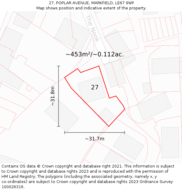 27, POPLAR AVENUE, MARKFIELD, LE67 9WP: Plot and title map