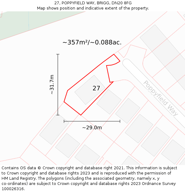 27, POPPYFIELD WAY, BRIGG, DN20 8FG: Plot and title map