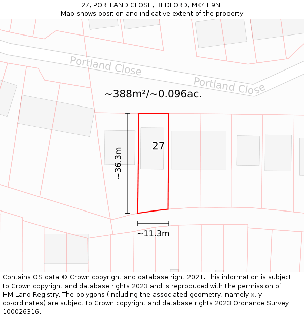 27, PORTLAND CLOSE, BEDFORD, MK41 9NE: Plot and title map