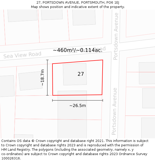 27, PORTSDOWN AVENUE, PORTSMOUTH, PO6 1EJ: Plot and title map