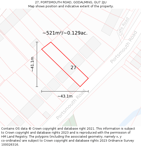 27, PORTSMOUTH ROAD, GODALMING, GU7 2JU: Plot and title map