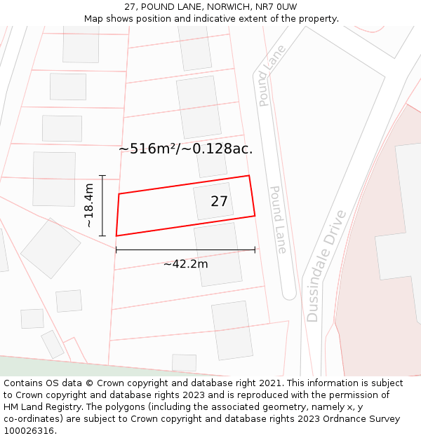 27, POUND LANE, NORWICH, NR7 0UW: Plot and title map