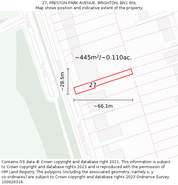 27, PRESTON PARK AVENUE, BRIGHTON, BN1 6HL: Plot and title map