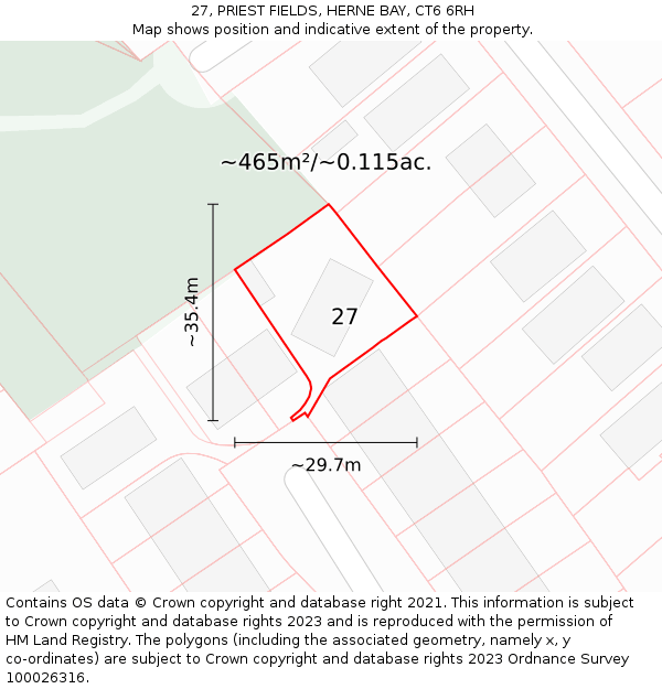 27, PRIEST FIELDS, HERNE BAY, CT6 6RH: Plot and title map