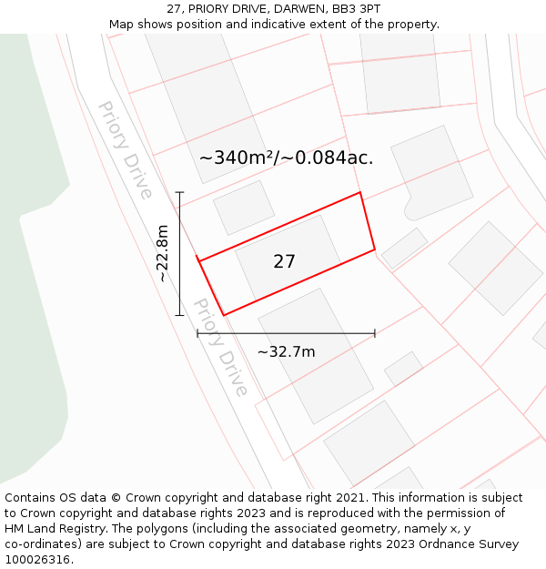 27, PRIORY DRIVE, DARWEN, BB3 3PT: Plot and title map