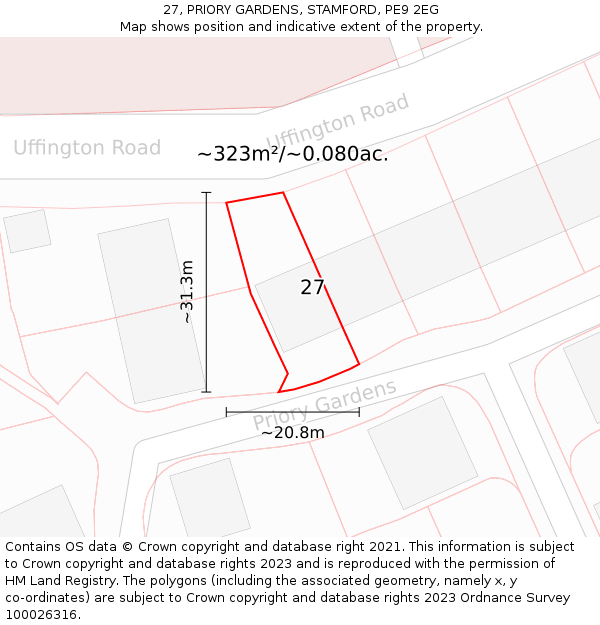 27, PRIORY GARDENS, STAMFORD, PE9 2EG: Plot and title map