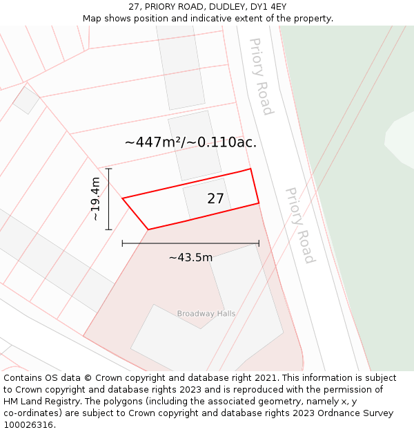 27, PRIORY ROAD, DUDLEY, DY1 4EY: Plot and title map