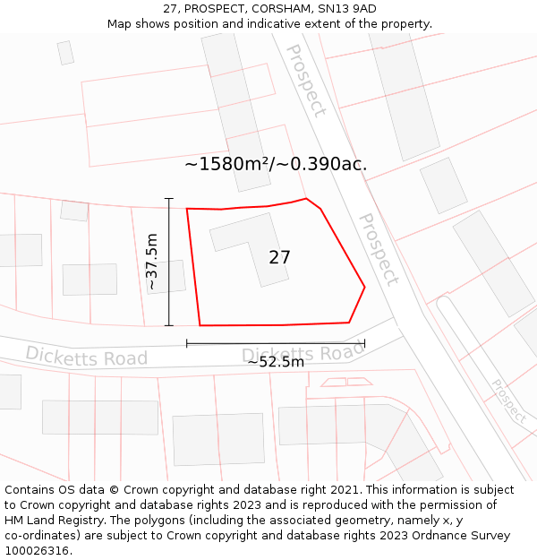 27, PROSPECT, CORSHAM, SN13 9AD: Plot and title map