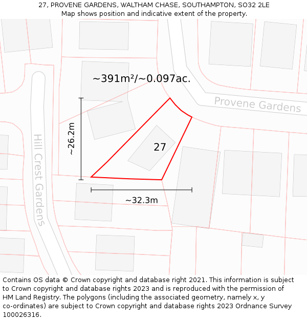 27, PROVENE GARDENS, WALTHAM CHASE, SOUTHAMPTON, SO32 2LE: Plot and title map