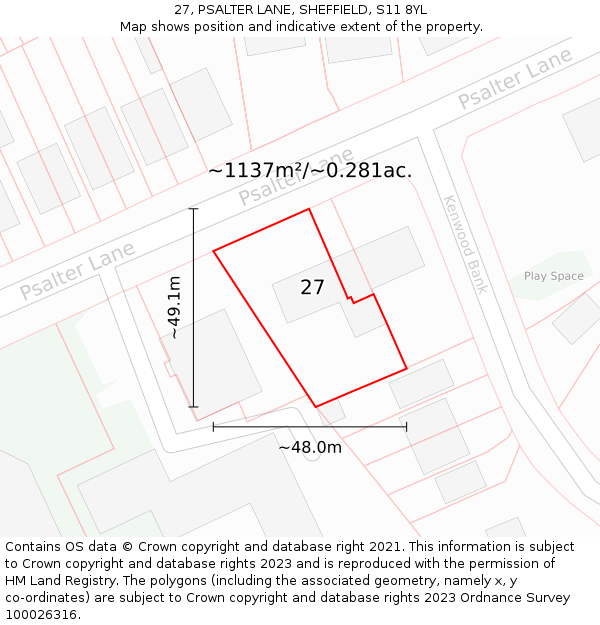 27, PSALTER LANE, SHEFFIELD, S11 8YL: Plot and title map