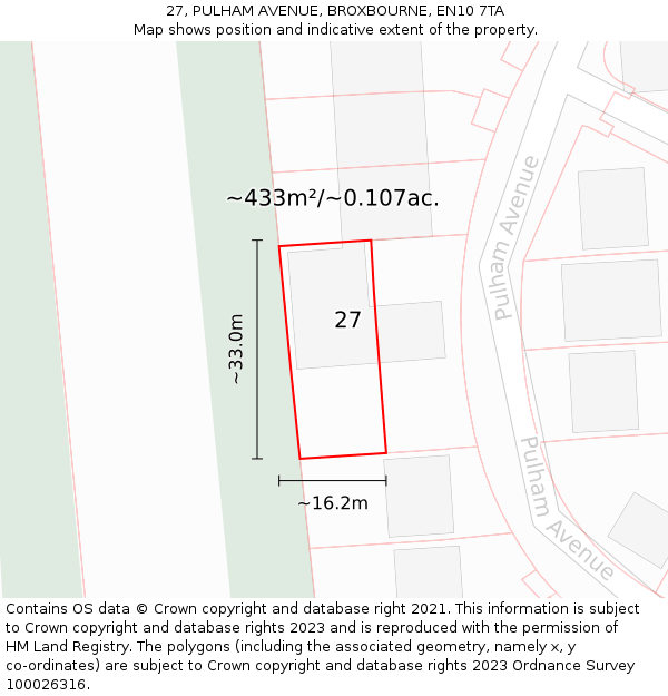 27, PULHAM AVENUE, BROXBOURNE, EN10 7TA: Plot and title map