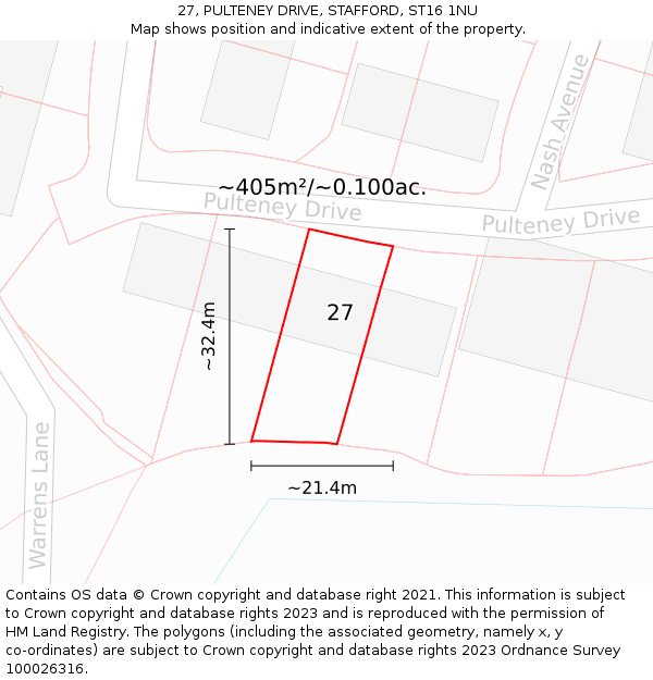 27, PULTENEY DRIVE, STAFFORD, ST16 1NU: Plot and title map