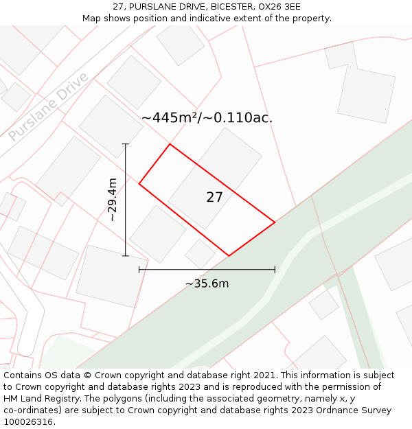 27, PURSLANE DRIVE, BICESTER, OX26 3EE: Plot and title map