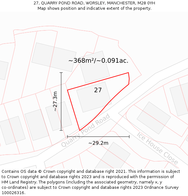 27, QUARRY POND ROAD, WORSLEY, MANCHESTER, M28 0YH: Plot and title map