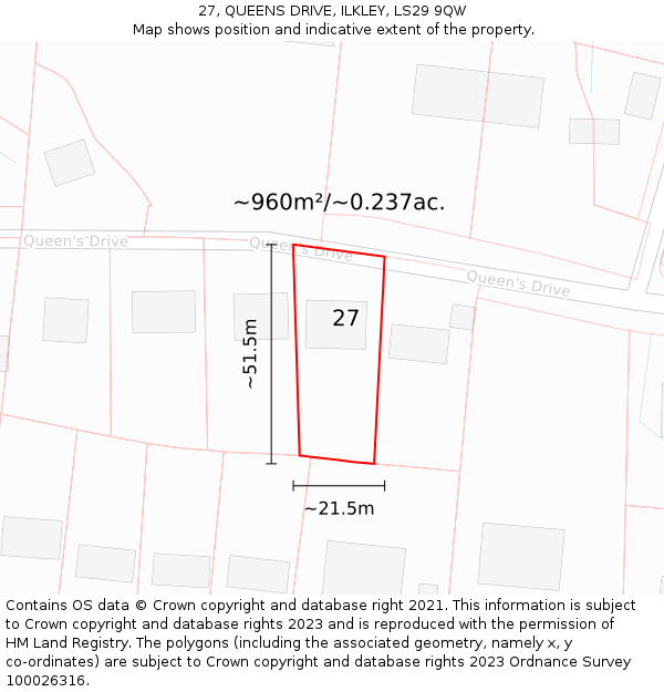 27, QUEENS DRIVE, ILKLEY, LS29 9QW: Plot and title map