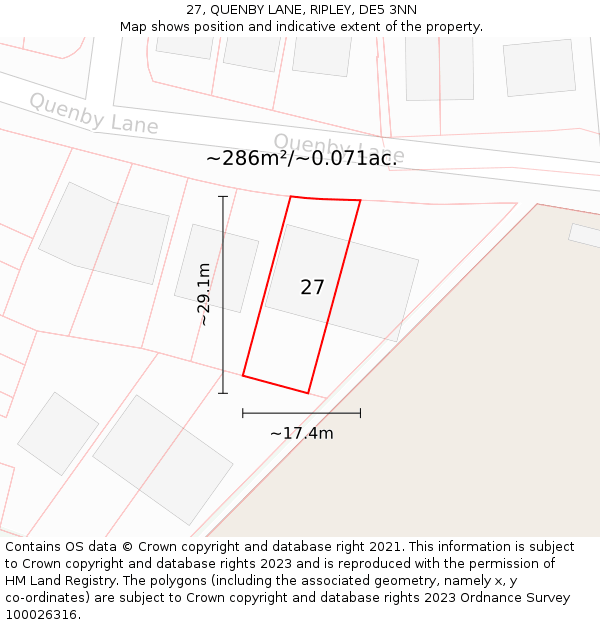 27, QUENBY LANE, RIPLEY, DE5 3NN: Plot and title map