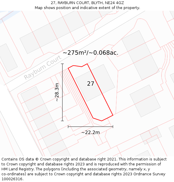 27, RAYBURN COURT, BLYTH, NE24 4GZ: Plot and title map