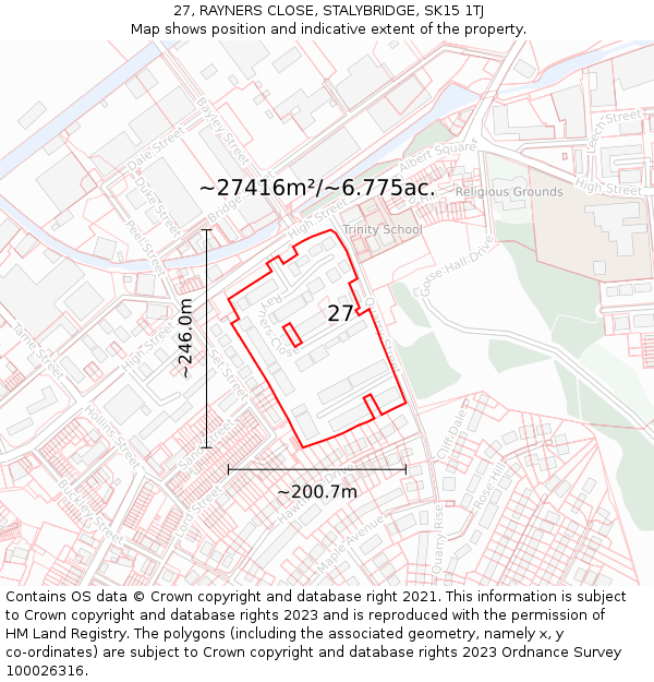 27, RAYNERS CLOSE, STALYBRIDGE, SK15 1TJ: Plot and title map