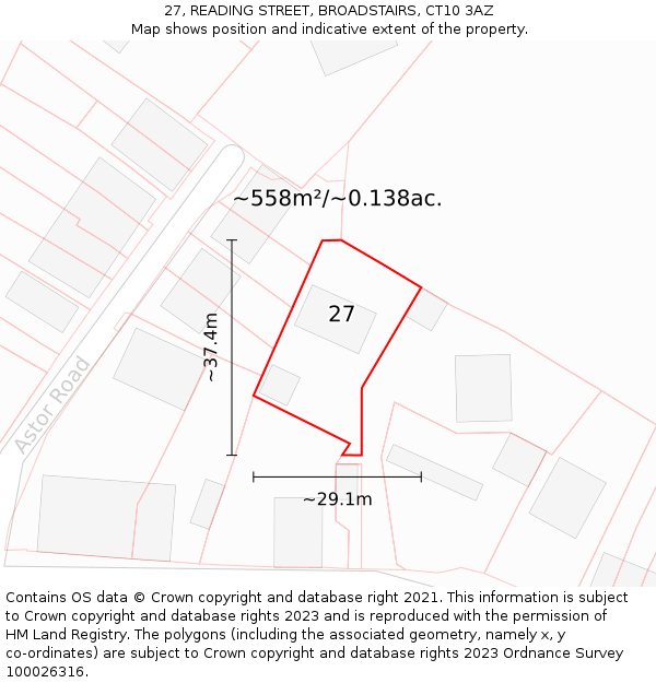 27, READING STREET, BROADSTAIRS, CT10 3AZ: Plot and title map