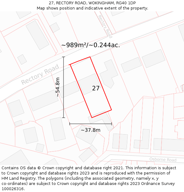 27, RECTORY ROAD, WOKINGHAM, RG40 1DP: Plot and title map