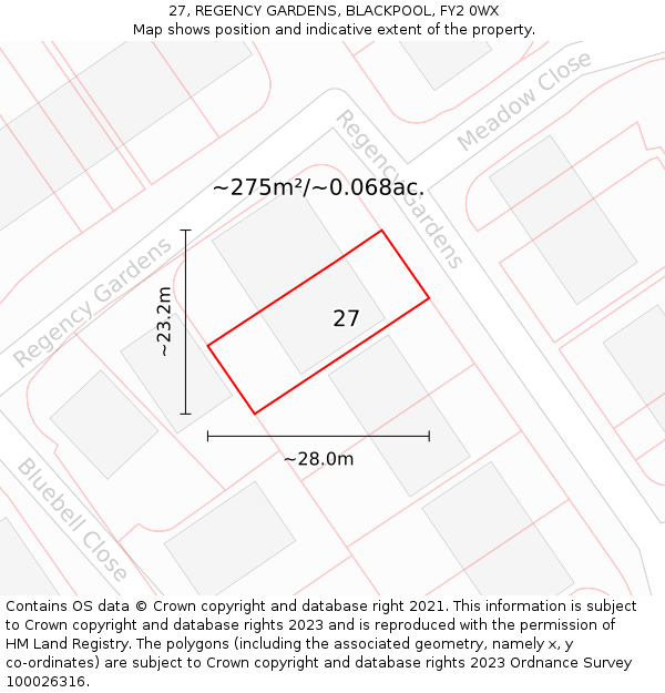 27, REGENCY GARDENS, BLACKPOOL, FY2 0WX: Plot and title map
