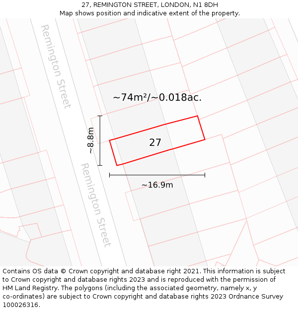 27, REMINGTON STREET, LONDON, N1 8DH: Plot and title map