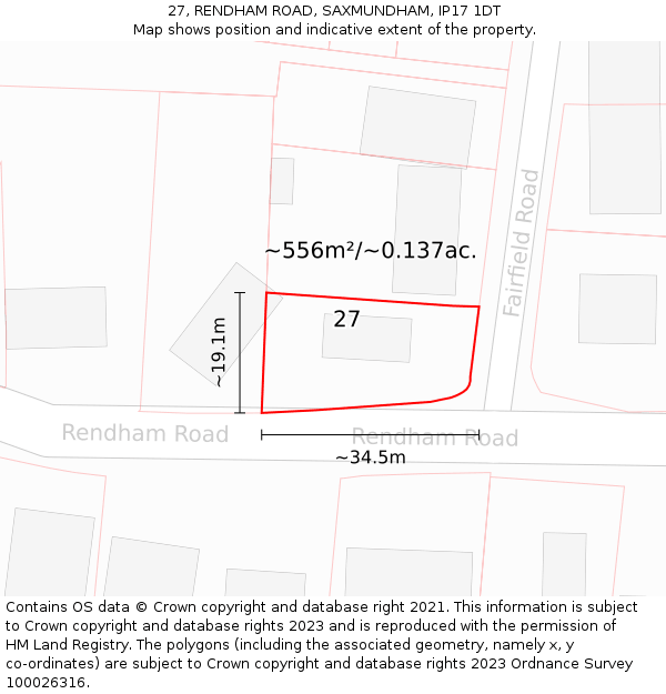 27, RENDHAM ROAD, SAXMUNDHAM, IP17 1DT: Plot and title map