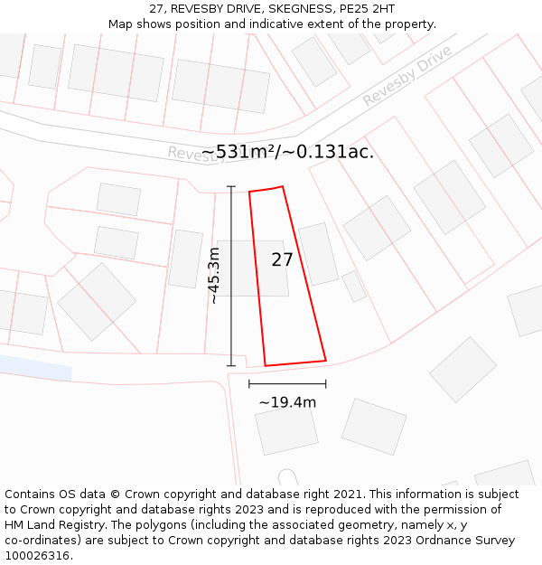 27, REVESBY DRIVE, SKEGNESS, PE25 2HT: Plot and title map