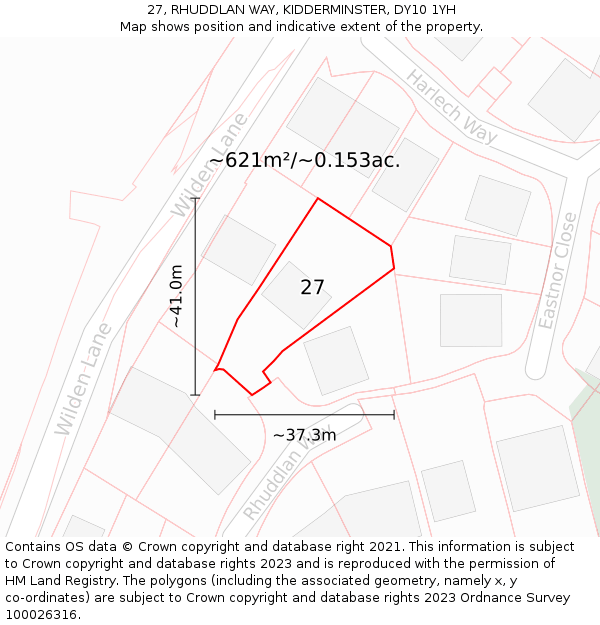 27, RHUDDLAN WAY, KIDDERMINSTER, DY10 1YH: Plot and title map