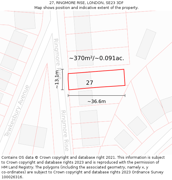27, RINGMORE RISE, LONDON, SE23 3DF: Plot and title map
