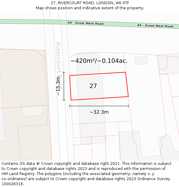 27, RIVERCOURT ROAD, LONDON, W6 9TF: Plot and title map