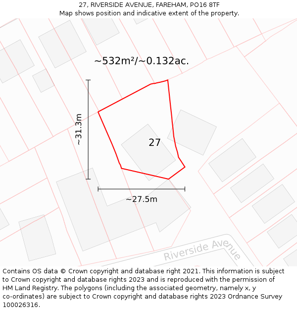 27, RIVERSIDE AVENUE, FAREHAM, PO16 8TF: Plot and title map