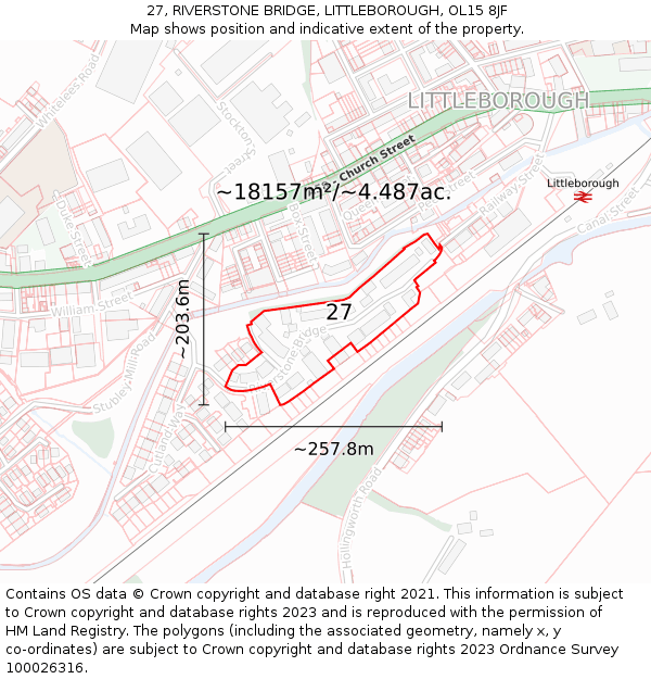 27, RIVERSTONE BRIDGE, LITTLEBOROUGH, OL15 8JF: Plot and title map