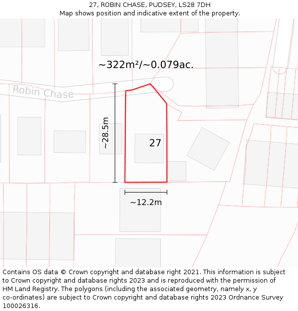 27, ROBIN CHASE, PUDSEY, LS28 7DH: Plot and title map