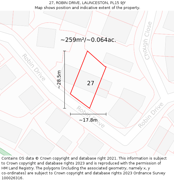 27, ROBIN DRIVE, LAUNCESTON, PL15 9JY: Plot and title map