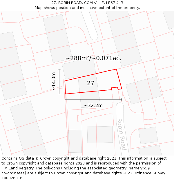 27, ROBIN ROAD, COALVILLE, LE67 4LB: Plot and title map