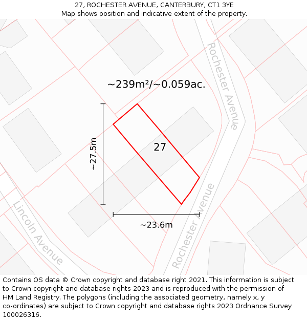 27, ROCHESTER AVENUE, CANTERBURY, CT1 3YE: Plot and title map