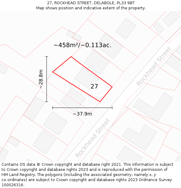 27, ROCKHEAD STREET, DELABOLE, PL33 9BT: Plot and title map