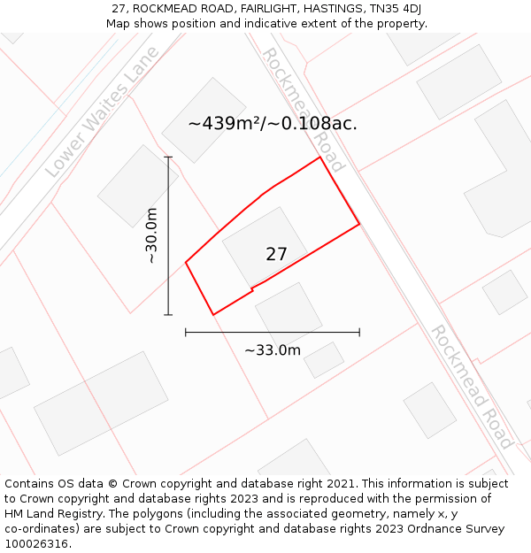 27, ROCKMEAD ROAD, FAIRLIGHT, HASTINGS, TN35 4DJ: Plot and title map