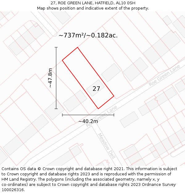 27, ROE GREEN LANE, HATFIELD, AL10 0SH: Plot and title map