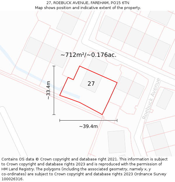 27, ROEBUCK AVENUE, FAREHAM, PO15 6TN: Plot and title map